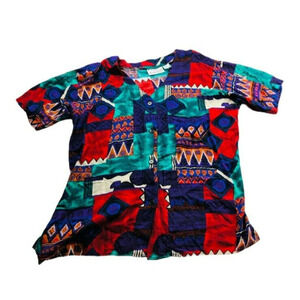 Laura Katherine Womens 100% Rayon Button Front Blouse Aztec Multicolor 18W/38